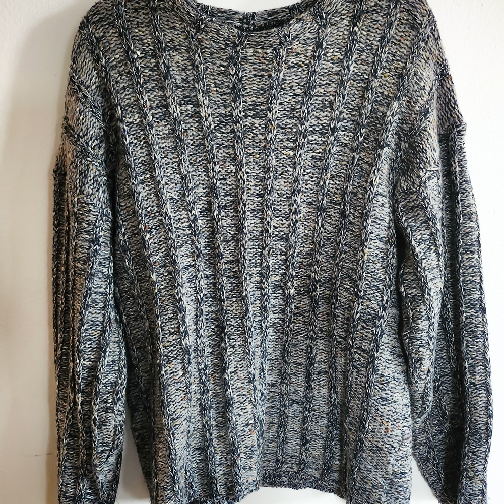 Chunky Knit Sweater Large Gray Wool Blend Oversized Cozy Ribbed Pullover Womens
